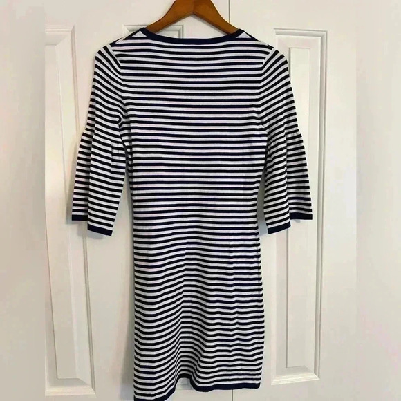 Sail to Sable STS Navy and White Striped Bell Sleeve Sweater Dress XS - Picture 6 of 11